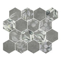 HexaFusion Botanica Wisteria Sketch matte pressed glass hexagon mosaic, 3 inch hex, mesh-mounted sheet
