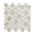HexaFusion Mineral Alpine White matte pressed glass hexagon mosaic, 1.5 inch hex, mesh-mounted sheet