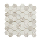 HexaFusion Mineral Alpine White matte pressed glass hexagon mosaic, 1.5 inch hex, mesh-mounted sheet