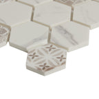 HexaFusion Mineral Alpine White matte pressed glass hexagon mosaic surface, 1.5 inch hex