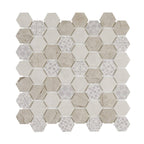 HexaFusion Mineral Slate Mist matte pressed glass hexagon mosaic, 1.5 inch hex, mesh-mounted sheet