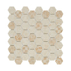 HexaFusion Mineral Vein Ivory matte pressed glass hexagon mosaic, 1.5 inch hex, mesh-mounted sheet
