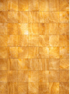 Backlit Opalus Honey onyx tile surface with warm honey-gold translucency, layered banding, and natural veining variation for a statement feature wall.