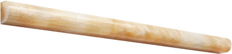 Opalus Honey onyx bullnose liner trim polished, studio image showing a rounded finished-edge profile with warm honey-gold translucency and natural veining for borders and transitions.