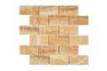 Opalus Honey onyx mosaic 2x4 polished, studio image showing warm honey-gold tones, layered movement, and natural translucency across the mounted sheet.