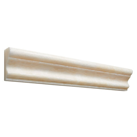 Opalus Vanilla onyx molano molding trim, studio image showing a rounded finished edge profile in creamy ivory onyx with natural translucency and subtle veining variation for borders and transitions.