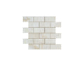 Opalus Vanilla onyx mosaic 2x4 cross-cut, studio image showing creamy ivory tones with soft cloud-like movement and natural translucency variation across the sheet.