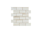 Opalus Vanilla onyx mosaic 2x4 vein-cut, studio image showing linear ivory banding, layered translucent depth, and natural veining variation across the sheet.