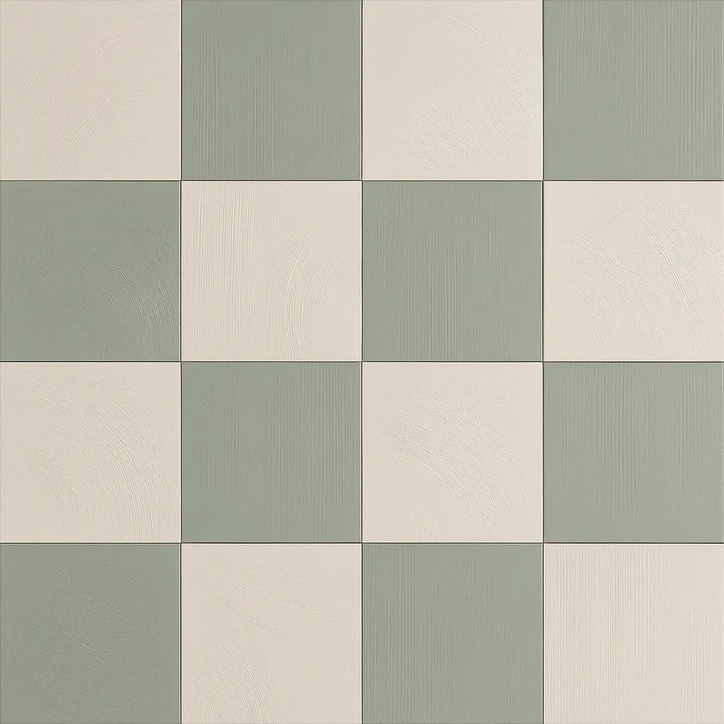 Sage and sand checkerboard porcelain tile pattern, 7x7, matte finish