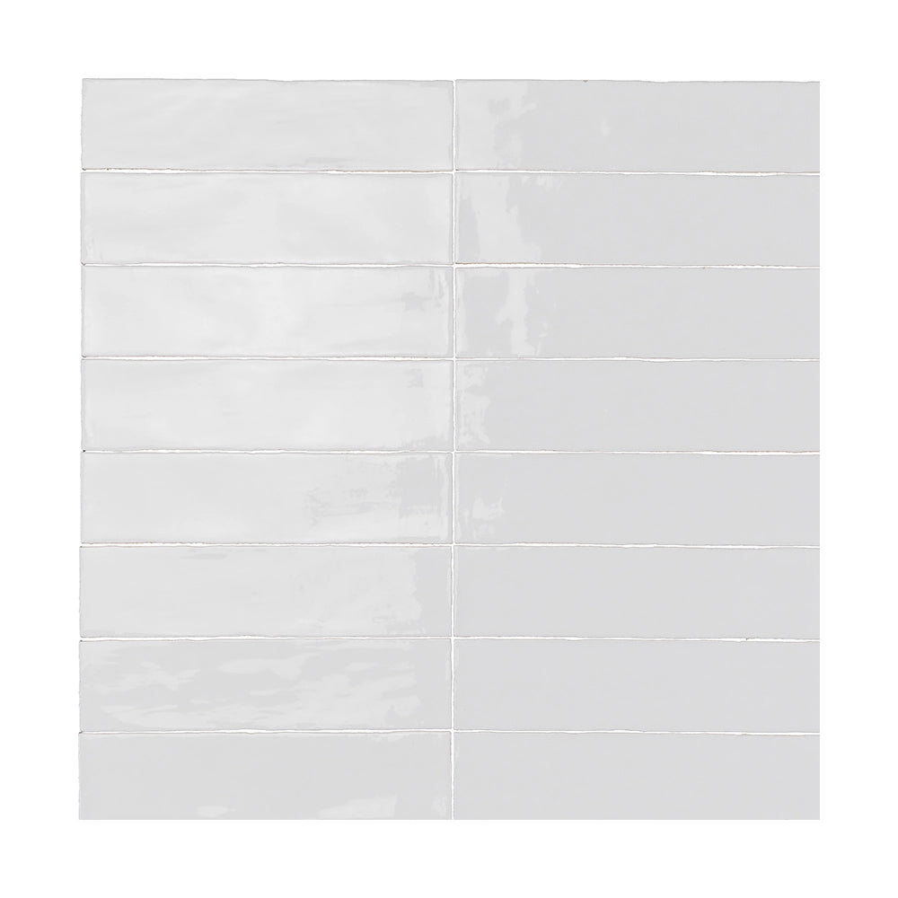 erracraft Palette Bar 3x12 ceramic wall tile in Glacier White with glossy glaze variation