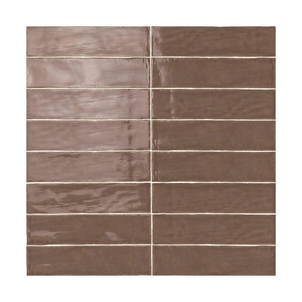 Terracraft Palette Bar 3x12 ceramic wall tile in Mocha Roast with glossy glaze variation