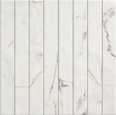 Ivory Drift Spanish Brick ceramic mosaic, 14×14 matte — close-up showing grout-through brick texture and warm white marble-like movement