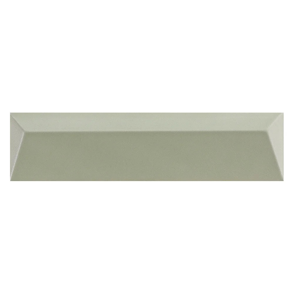 Terracraft Tempo Arc 2x8 ceramic wall tile in Herbal Haze, satin curved relief texture