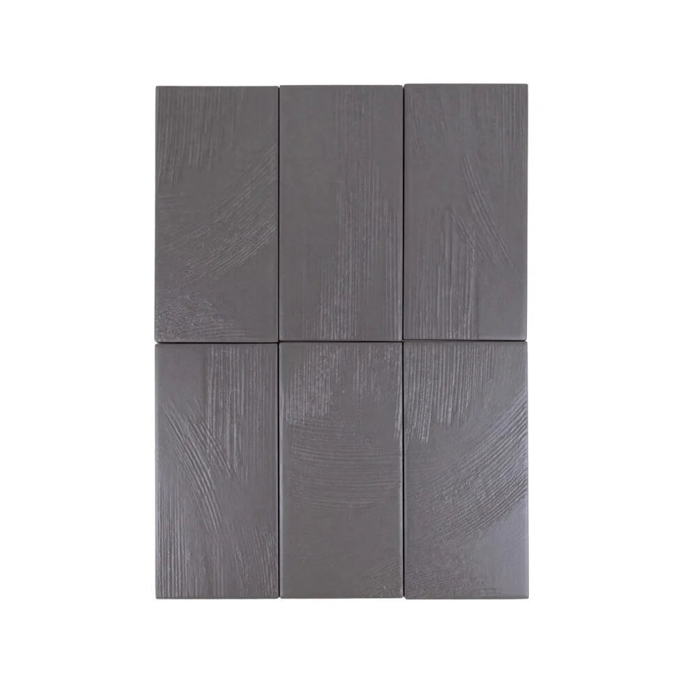 Carbon Slate troweled plaster-look porcelain tile, 3.5 x 7 inch, variation across multiple faces
