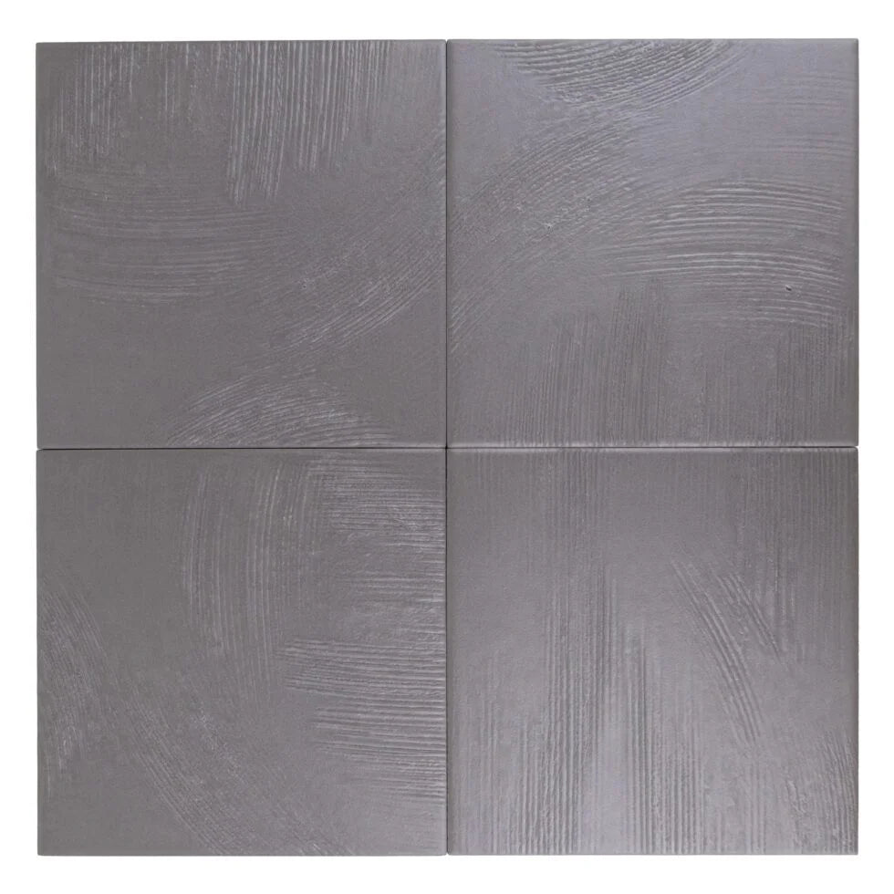 Carbon Slate troweled plaster-look porcelain tile, 7 x 7 inch, variation across multiple faces