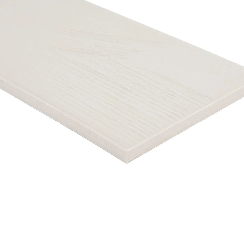 Chalk Wash troweled plaster-look porcelain tile, 3.5 x 7 inch, angled edge and texture detail