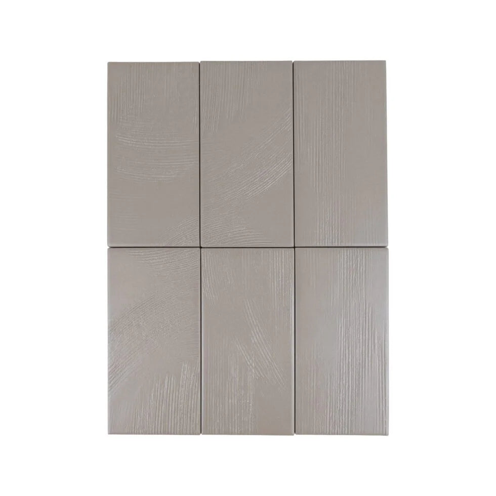 Graphite Shadow troweled plaster-look porcelain tile, 3.5 x 7 inch, variation across multiple faces