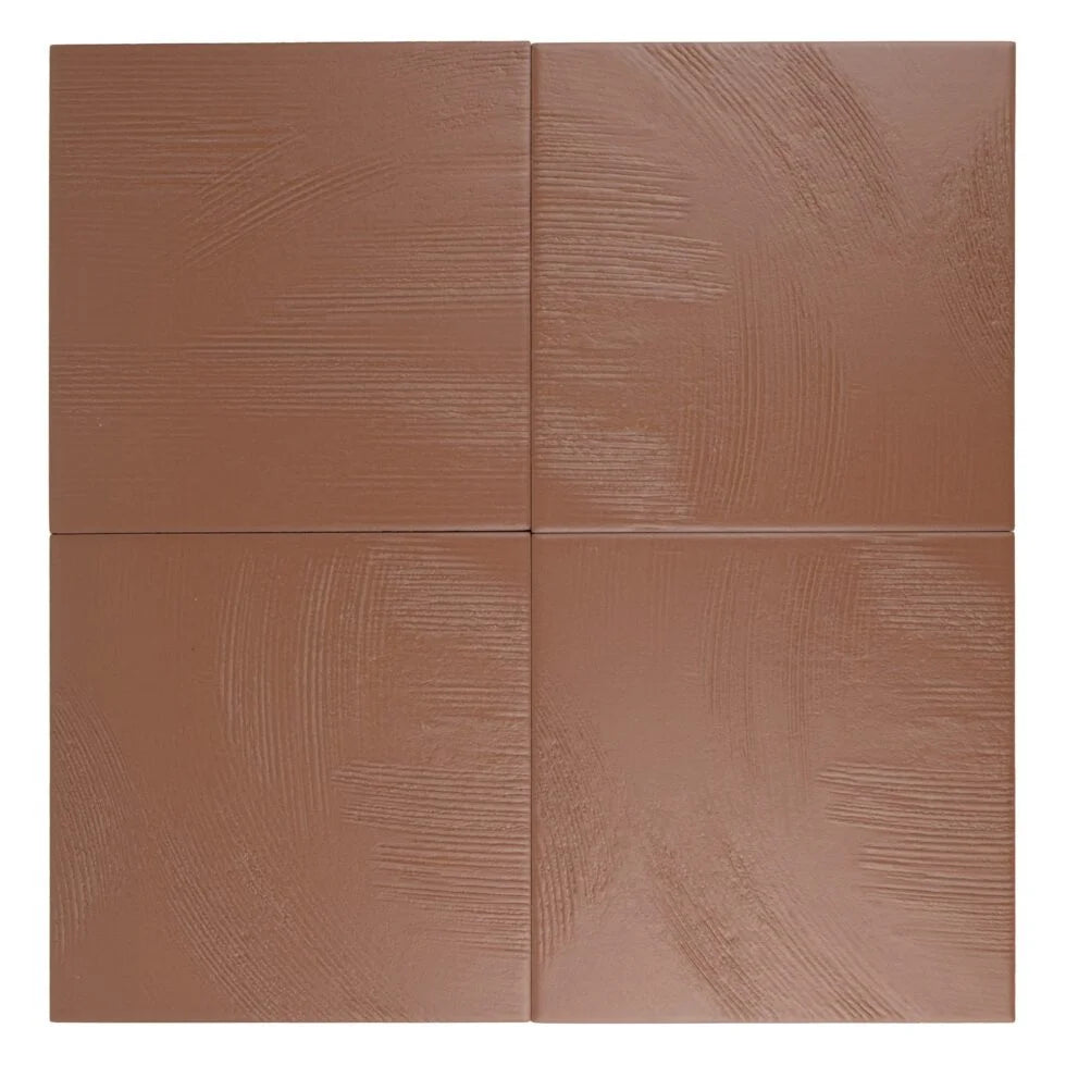 Kiln Amber troweled plaster-look porcelain tile, 7 x 7 inch, variation across multiple faces