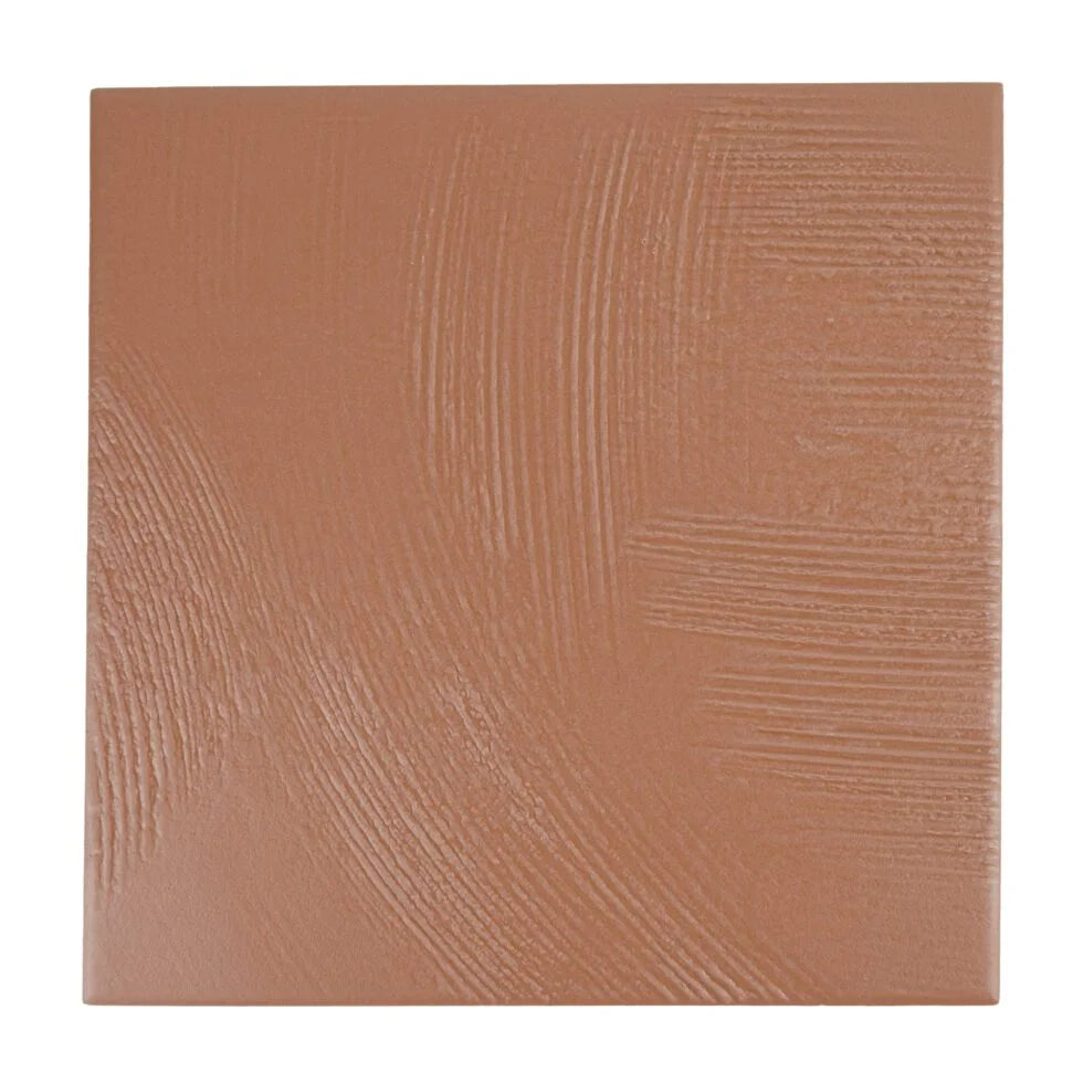 Kiln Amber troweled plaster-look porcelain tile, 7 x 7 inch, straight-on view