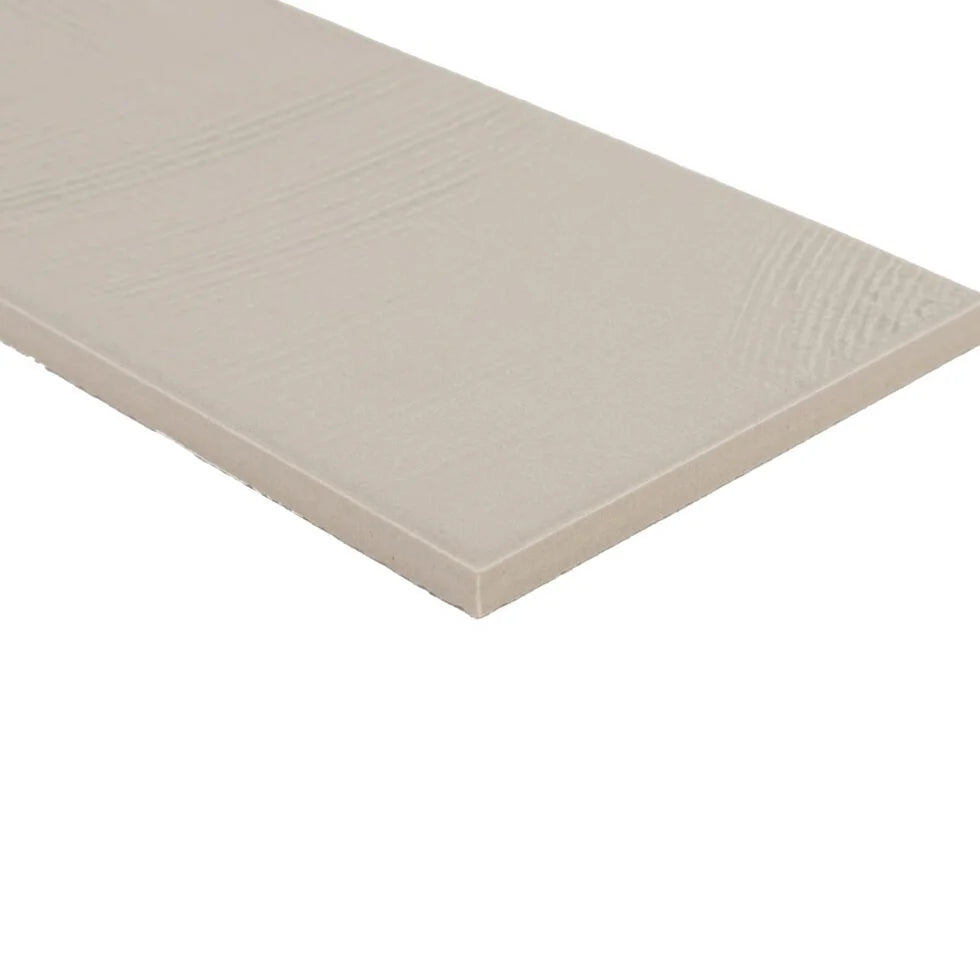 Nomad Dune troweled plaster-look porcelain tile, 3.5 x 7 inch, angled edge and texture detail