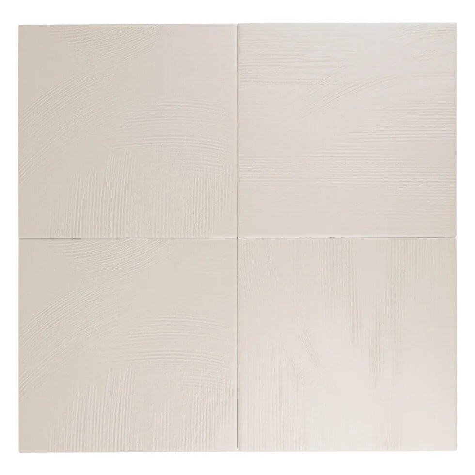 Nomad Dune troweled plaster-look porcelain tile, 7 x 7 inch, variation across multiple faces
