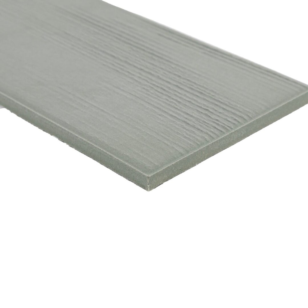 Oasis Sage troweled plaster-look porcelain tile, 3.5 x 7 inch, angled edge and texture detail
