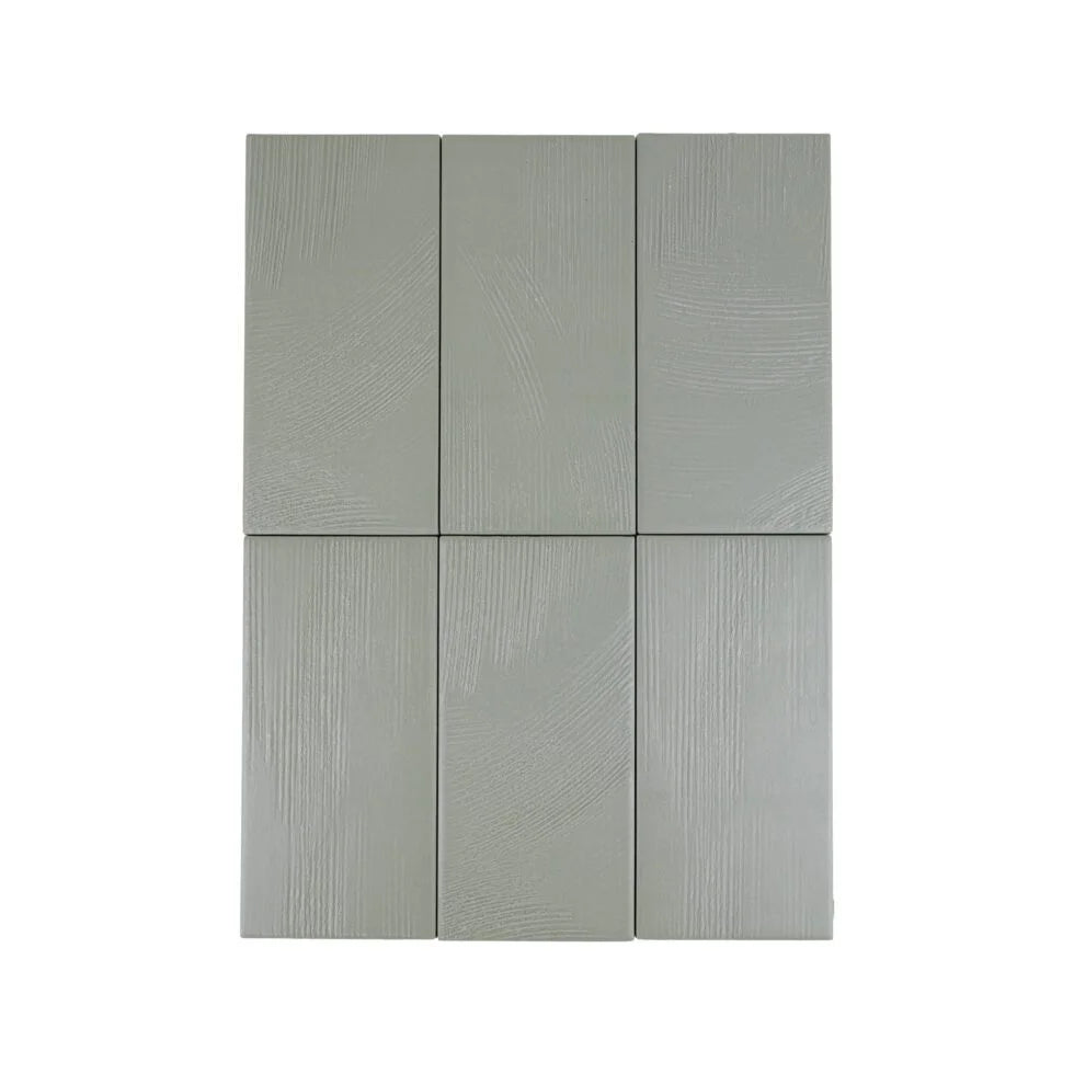 Oasis Sage troweled plaster-look porcelain tile, 3.5 x 7 inch, variation across multiple faces