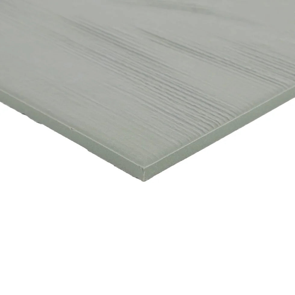 Oasis Sage troweled plaster-look porcelain tile, 7 x 7 inch, angled edge and texture detail