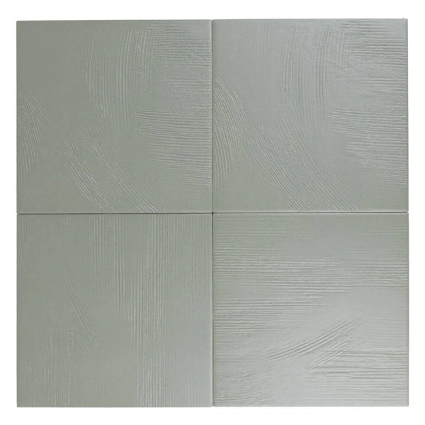 Oasis Sage troweled plaster-look porcelain tile, 7 x 7 inch, variation across multiple faces