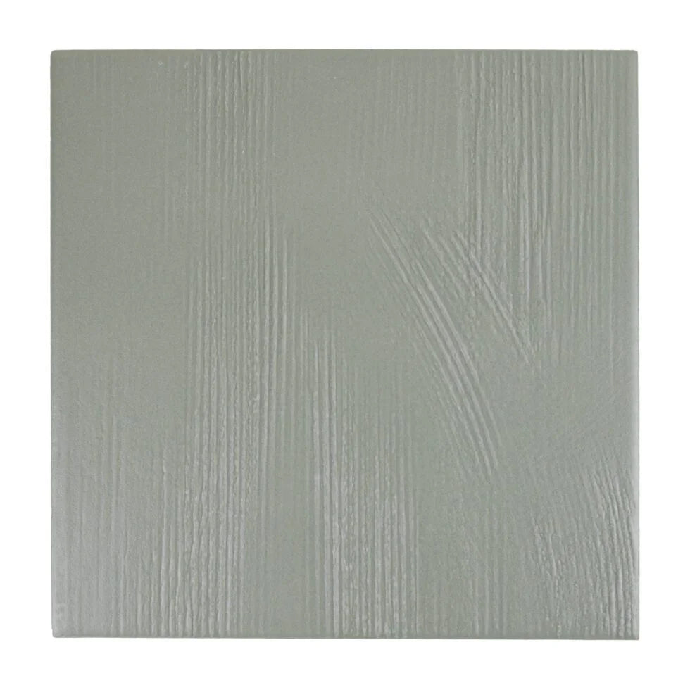 Oasis Sage troweled plaster-look porcelain tile, 7 x 7 inch, straight-on view
