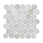 ArtePierre Zellige Atelier Circles mosaic in Cream, glossy handcrafted zellige terracotta round tiles with subtle glaze movement and handmade edge variation for walls and feature accents.