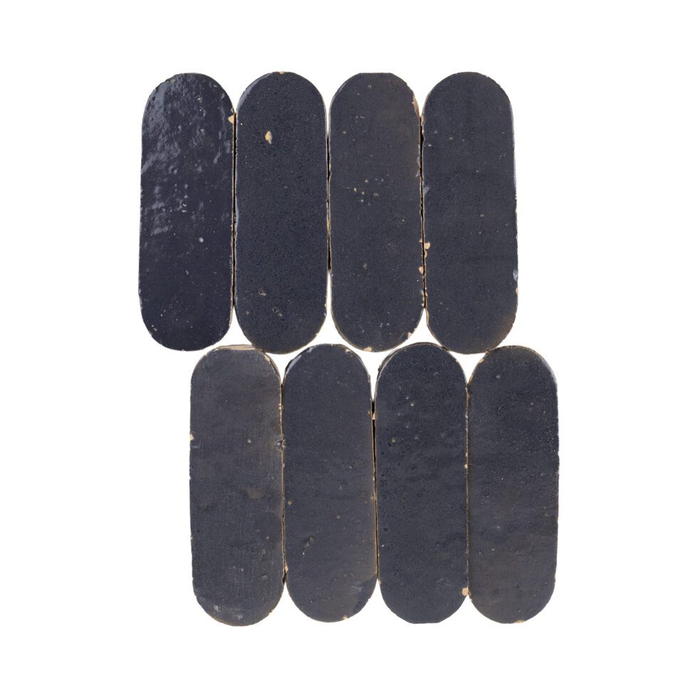 Indigo Bazaar zellige tile long oval 2x6 glossy - handmade indigo oval tiles with glaze variation (studio)