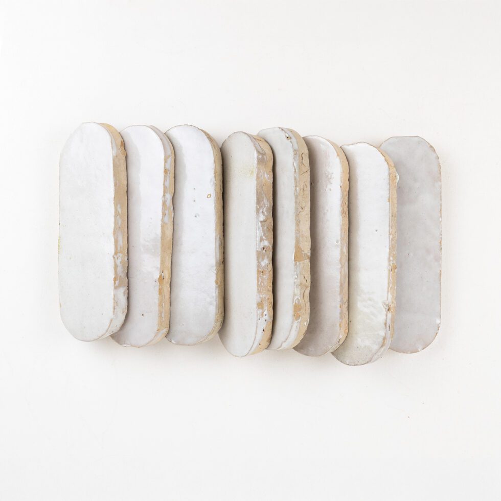 Ivory Souk zellige long oval tile 2x6 glossy - stacked side view
