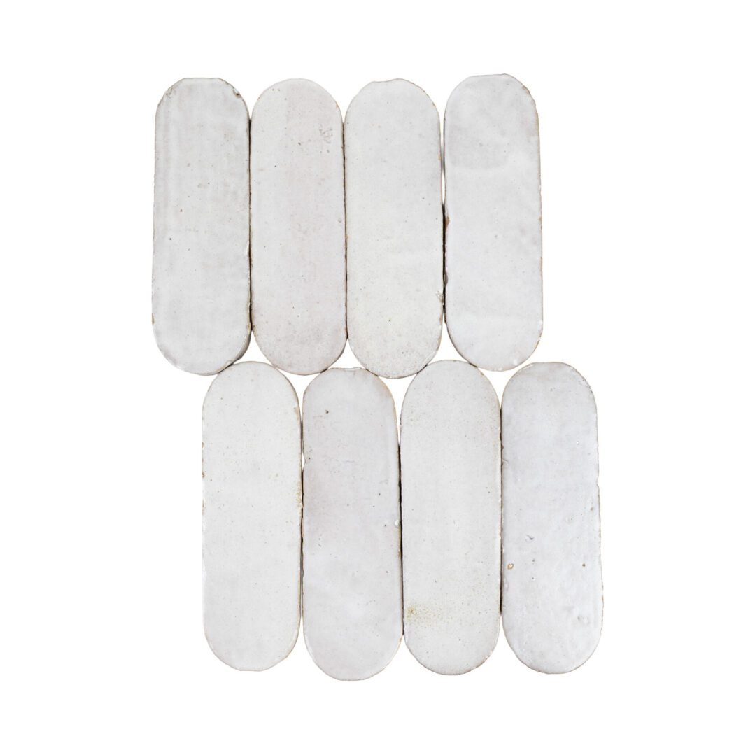 Ivory Souk zellige long oval tile 2x6 glossy - studio view