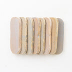 Mauve Riad zellige long oval tile 2x6 glossy - stacked side view
