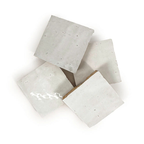 Alabaster Court 4x4 glossy zellige – handmade surface variation and edges, stacked layout