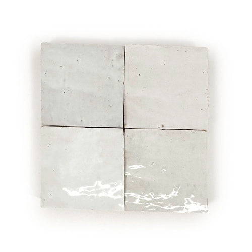 Alabaster Court 4x4 glossy zellige tile – handmade luminous white wall tile, studio layout