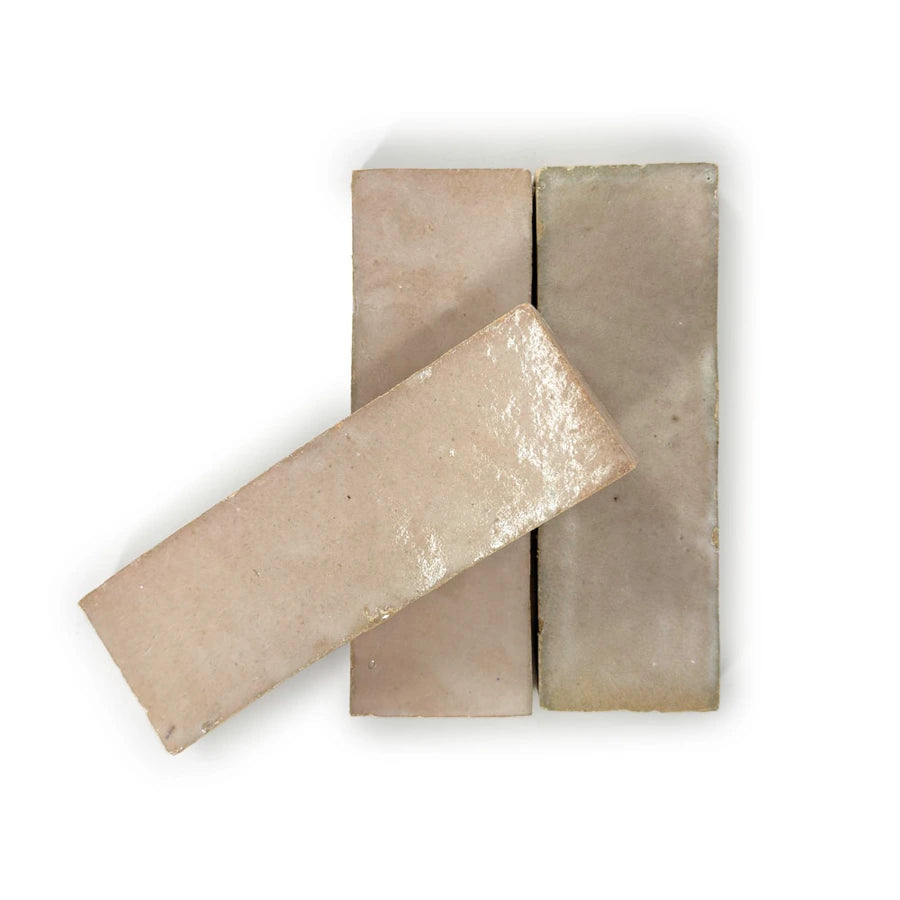  Desert Blush zellige tile 2x6 layout, glossy handmade blush wall tile