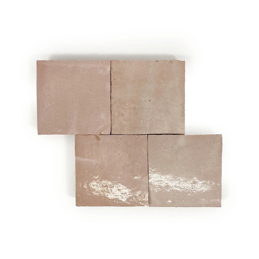 Desert Blush zellige tile 4x4 Z layout, glossy handmade blush wall tile