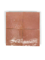 Ember Clay glossy zellige tile 4x4 layout sample, warm earthy terracotta tone with handmade variation.