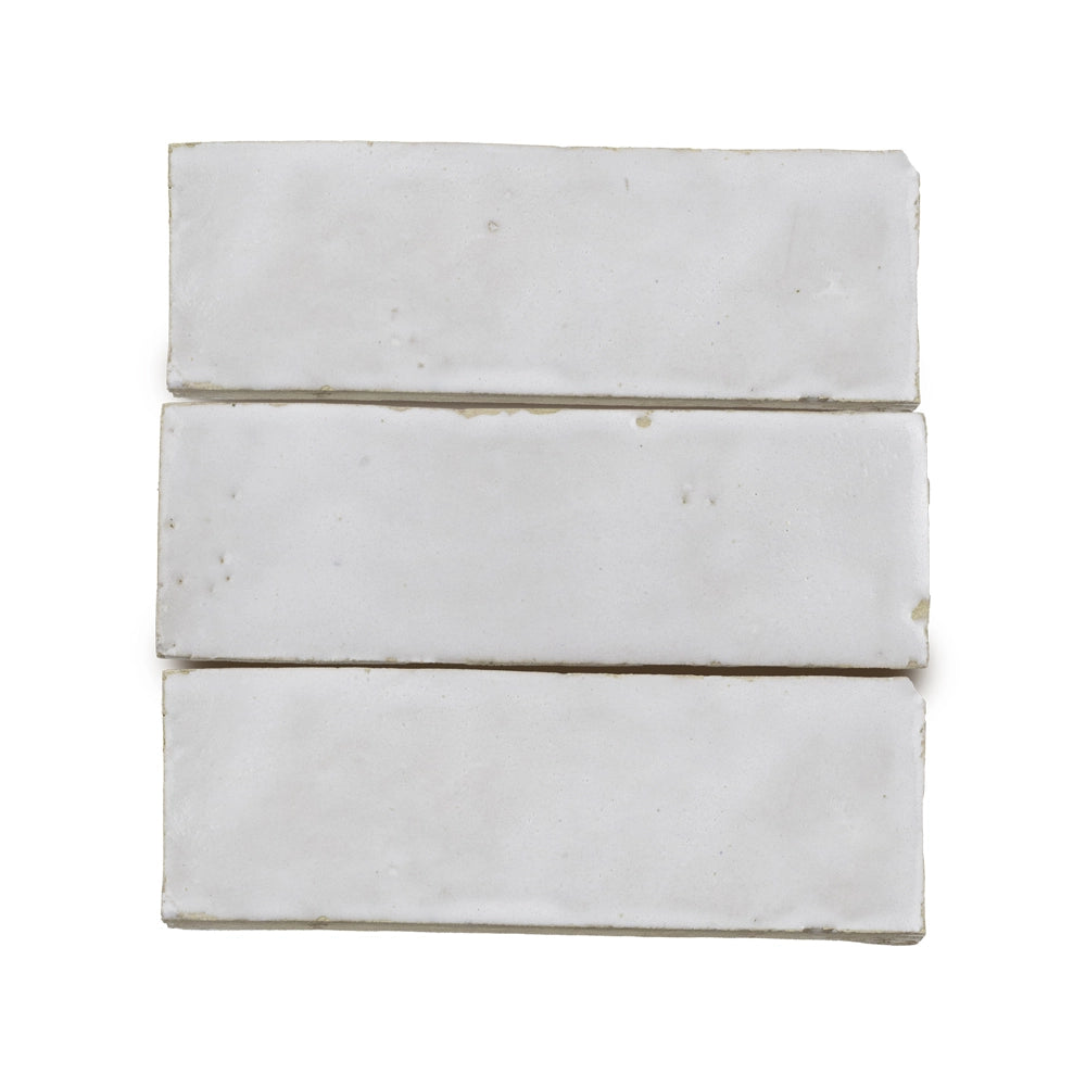 Oasis Linen glossy zellige tile 2x6 with handcrafted edges and subtle tonal shifts
