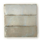 Pearl Smoke glossy zellige tile 2x6 with handcrafted edges and soft glaze movement