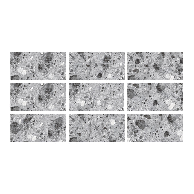 SeraPool RELAX ceppo terrazzo grey porcelain pool tile, 9-face color variation swatch set.