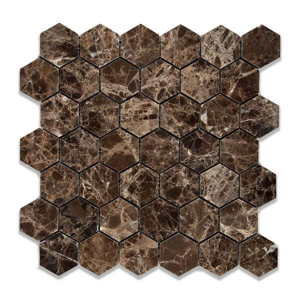 Emperador Dark Marble Mosaic 2 Hexagon Tumbled