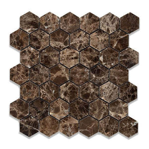 Emperador Dark Marble Mosaic 2 Hexagon Tumbled