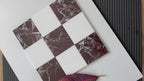 4x4 Checkerboard pattern design_Rosso Levanto and Bianco Dolomite Marble tiles.