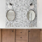 HexaFusion Botanica Juniper Flower matte pressed glass hexagon mosaic, 3 inch hex, mesh-mounted sheet